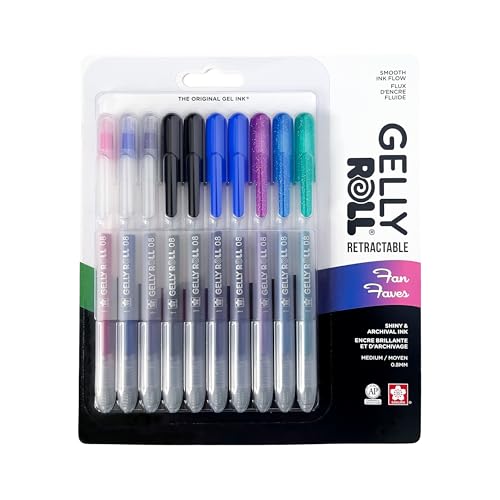 SAKURA Gelly Roll Retractable Gel Pens Colored - Sparkle Set - Medium Point Ink Pen for Journaling, Art, or Drawing - Colored Gel Pens with Glitter, Metallic, Blue & Black Pens - 10 Pack