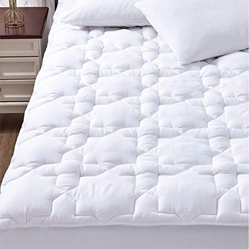 CozyLux Queen Mattress Pad Cotton Deep Pocket Mattress Cover Non Slip Breathable and Soft Quilted Fitted Mattress Topper Up to 18' Thick Pillowtop 450GSM Bed Mattress Pad White