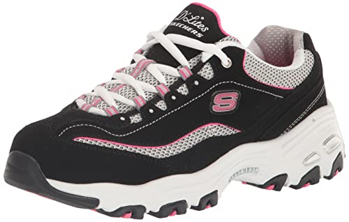 Skechers womens D'lites - Life Saver Memory Foam Lace-up Sneaker, Black/White/Pink,8.5 M US