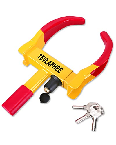 Tevlaphee Universal Wheel Lock Heavy Duty Security Trailer Wheel Lock Tires Anti Theft for Car SUV Boat Motorcycle Golf Cart Great Deterrent Bright Color with 3 Keys (Red-Yellow)