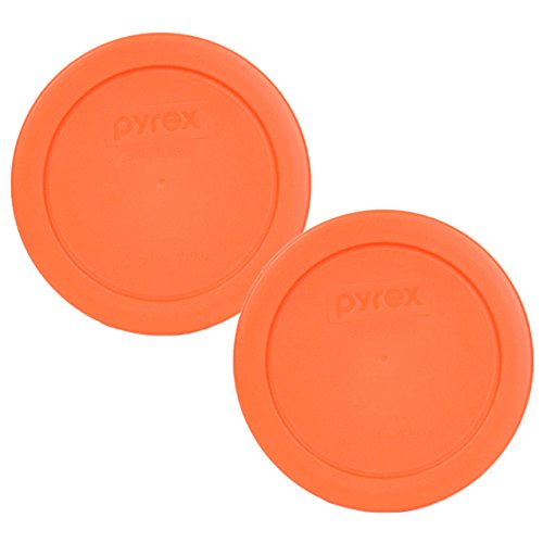 Pyrex 7200-PC 2-Cup Orange Round Plastic Food Storage Lid, Made in USA - 2 Pack
