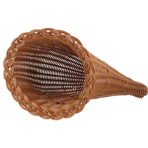 ULTECHNOVO Christmas Tabletop Bread Basket, Thanksgiving Wicker Cornucopia Horn of Plenty Basket - Horn of Plenty Wicker Basket Autumn Fall Decoration and Centerpiece by Factory Direct Craft