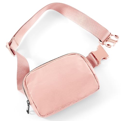 ODODOS Unisex Mini Belt Bag with Adjustable Strap Small Fanny Pack for Workout Running Traveling Hiking, Light Pink