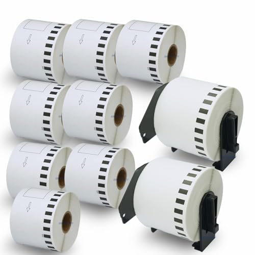 BETCKEY - Compatible Continuous Labels Replacement for Brother DK-2205 (2.4 in x 100 ft), Use with Brother QL Label Printers [10 Rolls + 2 Reusable Cartridges]