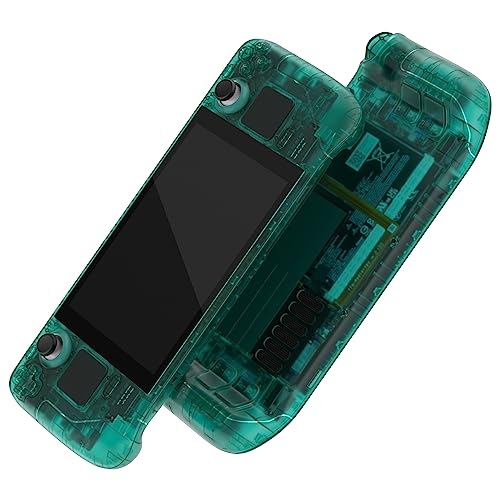 eXtremeRate Clear Emerald Green Custom Faceplate Back Plate for Steam Deck LCD, Handheld Console Replacement Housing Case, DIY Full Set Shell with Buttons for Steam Deck Console - Console NOT Included