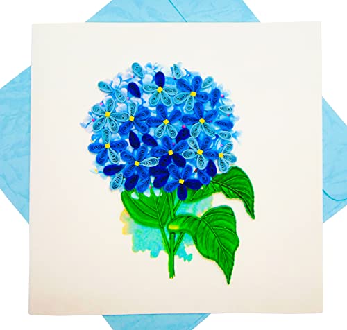 GREENHANDSHAKE Hydrangea Boutique, quilling art greeting card for birthday, valentine's day, mother's day, anniversary, thank you, get well, 6' x 6'