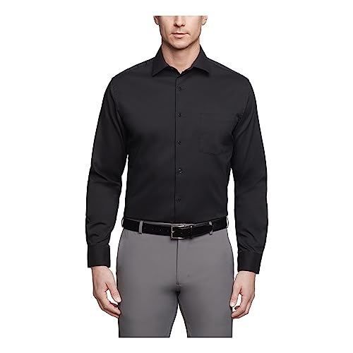 Van Heusen Men's Dress Shirt Regular Fit Stain Shield Stretch, Black, 18'-18.5' Neck 34'-35' Sleeve