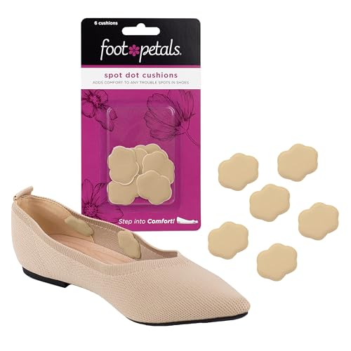 Foot Petals Spot Dot Cushion, Pressure Point Solution for Blister Relief, Rub Protection, Women's Heels, Pumps, Flats, 6pc, Khaki