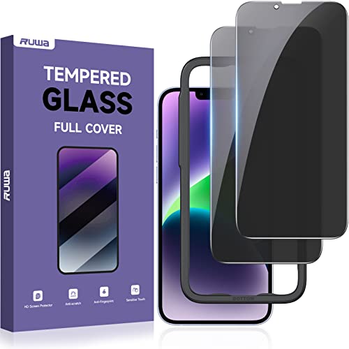 Privacy Screen Protector for iPhone 13/13 Pro/14 [2-Pack][6.1 Inch] Display Tempered Glass Film with Easy Installation Frame, Ultra HD, 9H Hardness, Scratch Resistant, Case Friendly, Full Coverage
