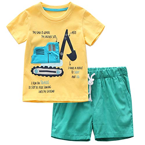 Frogwill Toddler Boys Construction Excavator Truck Outfits Shorts Set 4t