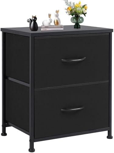 Sweetcrispy Nightstand with 2 Storage Drawers, 20' Height Small Bed Side Furniture End Table, Wooden Top Fabric Cabinet Kids Night Stand Mini Dresser for Bedroom, Closet, Entryway, College Dorm