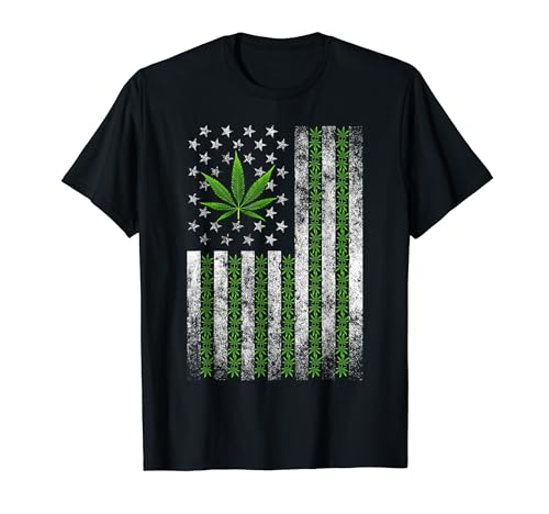 USA Flag Marijuana Funny Weed Leaf Flag Cannabis Stoner 420 T-Shirt