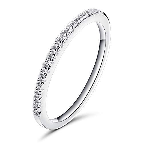 Rugewelry 1.5mm Women 925 Sterling Silver Anniversary Wedding Band Women Cubic Zirconia Half Eternity Stackable Engagement Ring Size 5-11