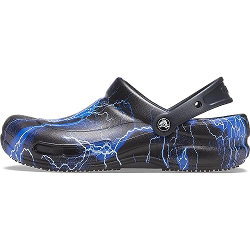 Crocs Unisex Bistro Graphic Clogs, Slip Resistant Work Shoes, Black/Lightning, 8 US Women