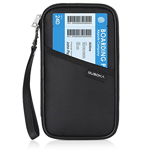 ruboka Fireproof RFID Blocking Passport Holder Wallet, Family Multiple Passport Holder Cover Bag Waterproof, Travel Document Organizer Credit Card Clutch Bag for Men Women