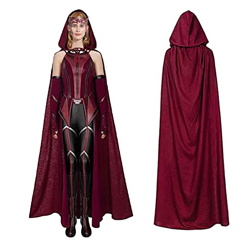 Wanda Maximoff Costume Scarlet Dress Witch Crown Headpiece Red CloakTop Pants Girdle Gloves Halloween Cosplay Full Set(M)