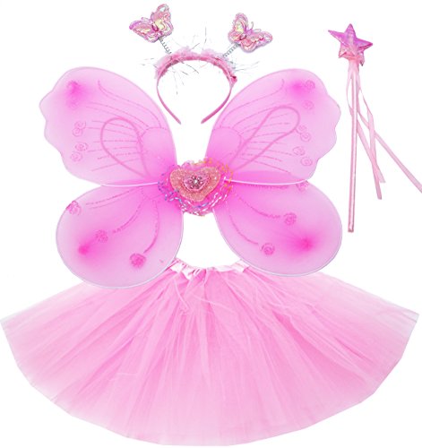 Fun Play Fairy Dressing up Costume for Girls – Butterfly Fairy Wings, Tutu, Magic Wand,Headband Costume Set for 3-8 Years