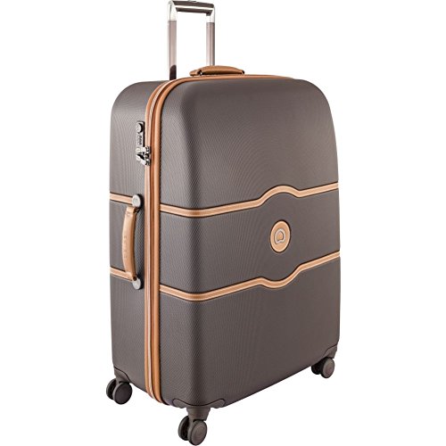 DELSEY Paris Chatelet Hard+ Hardside Luggage with Spinner Wheels, Chocolate Brown, Checked-Large 28 Inch