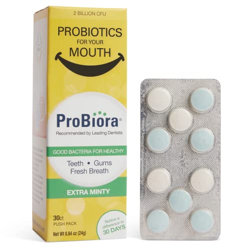 ProBiora Oral-Care Chewable Probiotic Tablets | Probiotic Supplement for Women & Men | Healthier Teeth & Gums | Fresher Breath | Whiter Teeth | Better Overall Health (30 Count, Extra Minty)