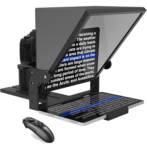 ILOKNZI Aluminum Alloy 13 Inch Teleprompter with Remote Control and Free Teleprompter APP Compatible with iOS/Android, Work with Camera, Online Meeting, Video Recorder (13 inch)