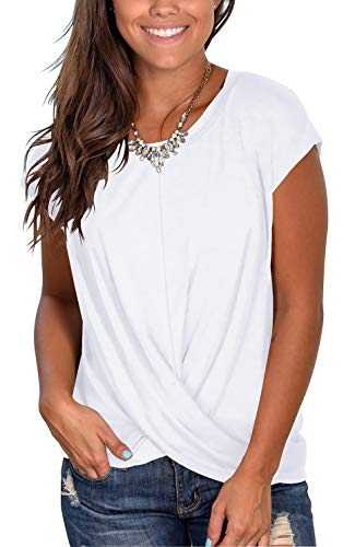 Juniors Cute Summer Tops with Twist Solid Trendy Tunic Tops Blouse White M