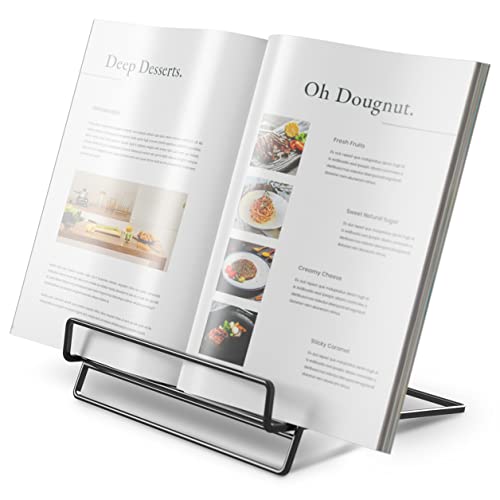 Cookbook Stand Holder for Kitchen Counter, Recipe Book Stand for Reading Hands Free(Black)