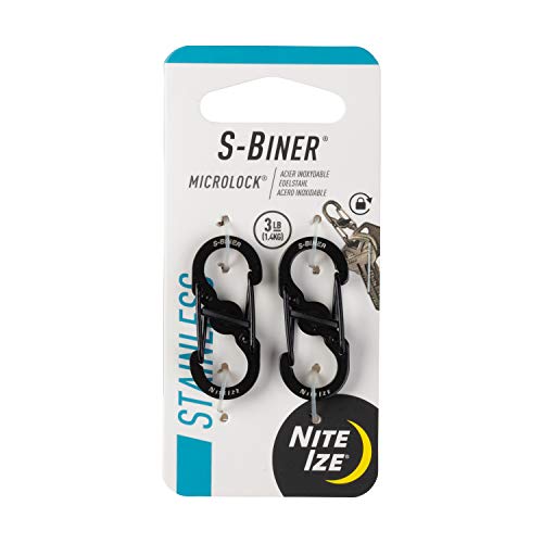 Nite Ize S-Biner MicroLock Stainless Steel - S-Biner with Locking Dual Sided Gates - Keep Keys Secure with Carabiner Key Holder - Black (2 Pack)
