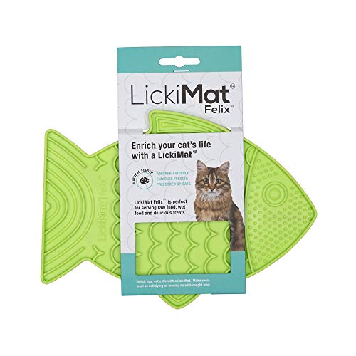 LickiMat Felix, Fish-Shaped Cat Slow Feeders Lick Mat, Boredom Anxiety Reducer; Perfect for Food, Treats, Yogurt, or Peanut Butter. Fun Alternative to a Slow Feed Cat Bowl or Dish, Green