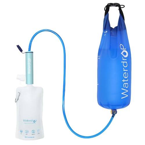 Waterdrop Gravity Water Filter Straw, Camping Water Filtration System, Water Purifier Survival for Travel, Backpacking and Emergency Preparedness, 1.5 gal Bag, 0.1 Micron, Light Blue