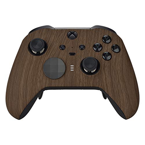 eXtremeRate Wood Grain Patterned Faceplate Cover, Soft Touch Front Housing Shell Case Replacement Kit for Xbox One Elite Series 2, Xbox Elite 2 Core Controller Model 1797 - Accent Rings Included