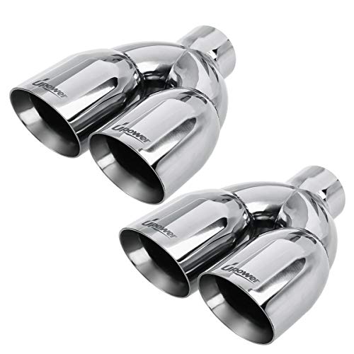 Upower Pack of 2 Dual Exhaust Tip Tailpipe 2.5 Inch Inlet 3.5' outlet 9.5' Length Polished Stainless 1.2mm Thickness (Double Wall Slant Edge)