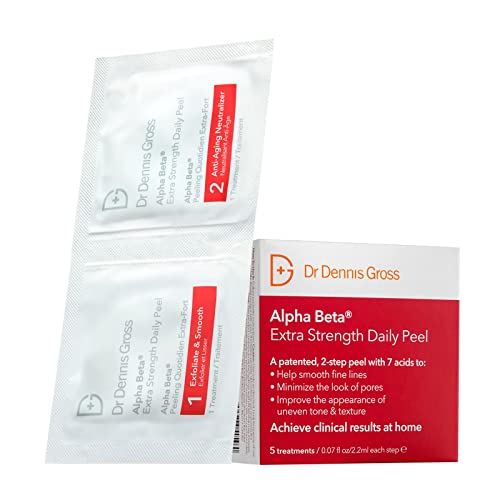 Dr Dennis Gross Alpha Beta Extra Strength Daily Peel | 2 Step Daily Treatment to Boost Radiance, Refine Pores, Clear Breakouts, and Smooth Lines & Wrinkles | 5 Treatments