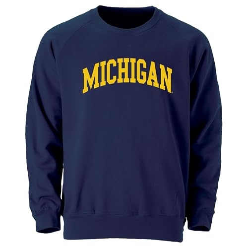 Barnesmith University of Michigan, UMich, U-M Wolverines, Adult Unisex Crewneck Sweatshirt, Classic, Navy, Large