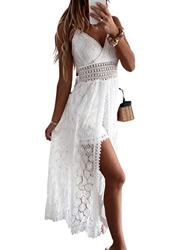 CUPSHE Women's Summer Women Slip Ruching Smocking Jumpsuit Dress V Neck Speghetti Straps Backless Maxi High Low