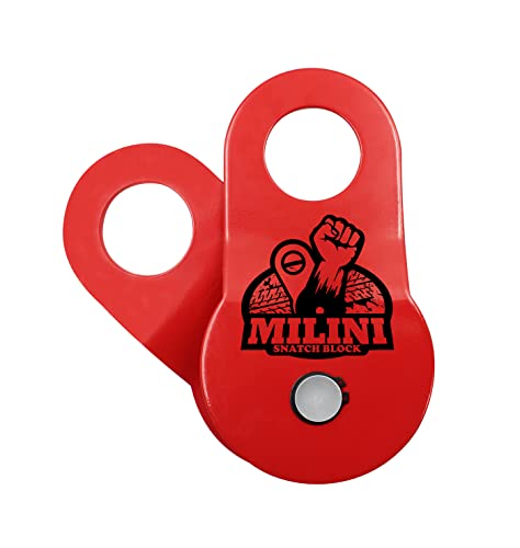 MILINI Snatch Block, Strength Recovery Off-Road Heavy Duty Winches Pulley for Synthetic Rope or Steel Cable, Universal Tackle Block for Truck, Tractor, ATV & UTV (Red, 8T)
