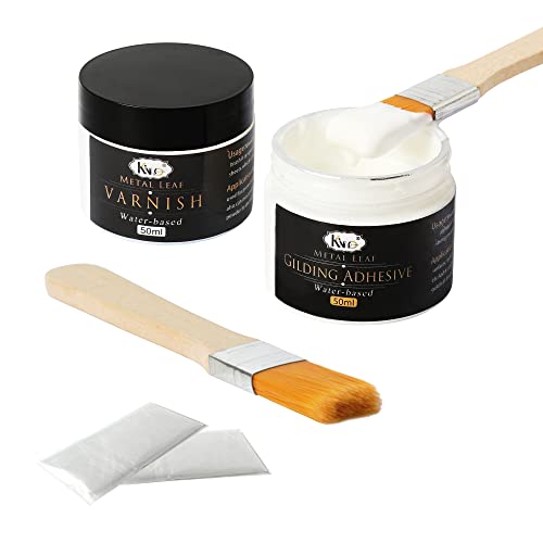 Gilding Adhesive, Gold Leaf Adhesive Kit, 50ml Gilding Epoxy Glue and 50ml Varnish, Water-Based Top Coat for Professional Craft Use