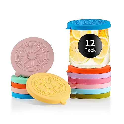 VOLCANOES CLUB Oui Yogurt Jar Lids Silicone | 12 Pack Colorful Covers Fit For 5 Oz Oui Yogurt Glass Jars | Perfect For Oui Yogurt Bottle with Label | Lids Only | Food-Grade/Leakproof/Reusable