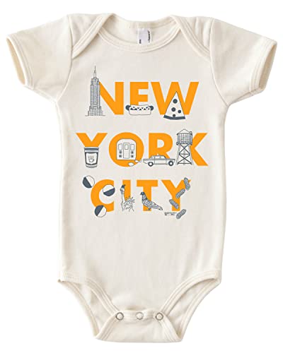 MAPTOTE Font One Piece - Unisex Baby Organic Cotton Short Sleeve Bodysuits - New York City, 3-6 Months