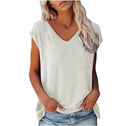 Summer Shirts for Women 2024 Tank Tops for Women Summer Cap Sleeve Crew Neck Plus Size Shirts Casual Loose Fit Solid Color Sleeveless Summer Tops cami Tank Tops for Women White L