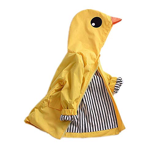 CM C&M WODRO Toddler Baby Boy Girl Duck Rain Jacket Cute Cartoon Yellow Raincoat Hoodie Kids Coat Fall Winter School Outfit (Yellow, 100 (3T))
