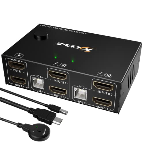 Dual Monitor KVM Switch HDMI 2 Port 4K@60Hz,MLEEDA USB HDMI Extended Display Switcher for 2 computers Share 2 Monitors and 4 USB 2.0 Hub,Desktop Controller and USB HDMI Cables Included