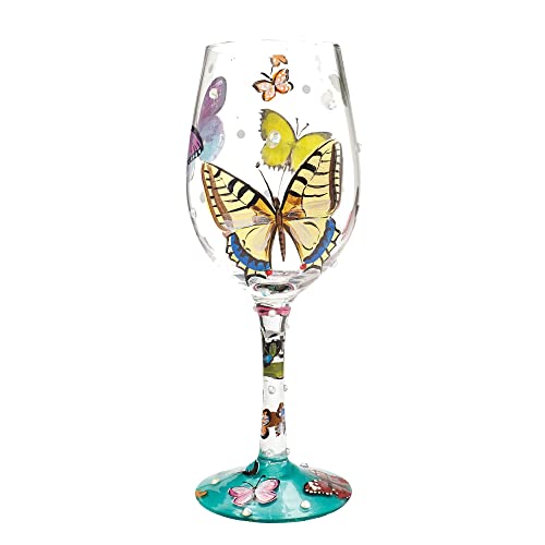 Designs by Lolita “Butterflies” Hand-painted Artisan Wine Glass, 15 oz.