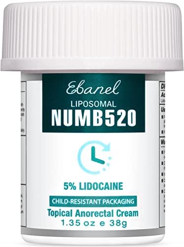 Ebanel 5% Lidocaine Numbing Cream, Pain Relief Cream Burn Itch Cream, Numb520 Topical Anesthetic Lidocaine Cream Maximum Strength with Vitamin E for Local and Anorectal Uses, Hemorrhoid Treatment