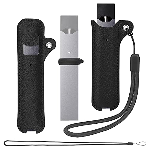 Leather Case for JUUL Holder, Long Lanyard Necklace, Pen Cover, Detachable Protective Strap, Easy to Carry,Anti-Lost,for Outdoor/Office/Daily Life （Black）
