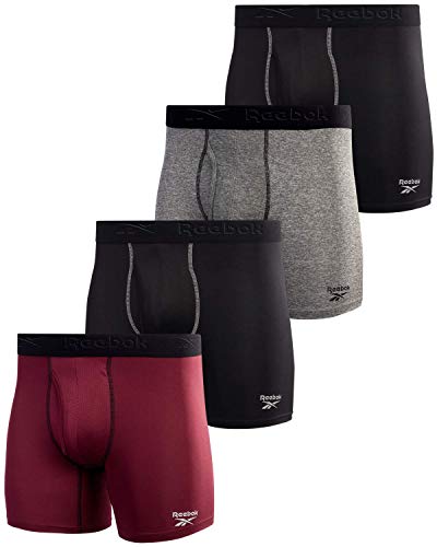Reebok Men's Underwear - Performance Boxer Briefs with Fly Pouch (4 Pack), Size Medium, Black/Fig/Grey