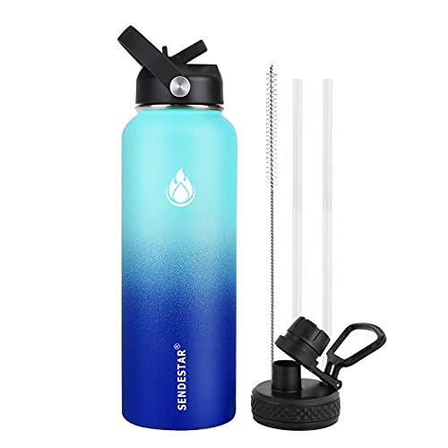 SENDESTAR Stainless Steel Water Bottle, Wide Mouth Water Bottle 18 oz, 24oz,32 oz,40 oz with 2 Lids (Straw Lid), Double Wall Vacuum Insulated Leak Proof, Keep Liquids Hot or Cold
