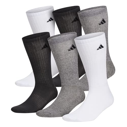 adidas Men's Athletic Cushioned Crew Socks with Arch Compression for a Secure fit (6-Pair), White/Alumina Beige/Carbon Grey, Large