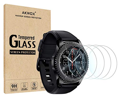 AKWOX (4-Pack) Compatible with for Gear S3 Tempered Glass Screen Protector, [0.3mm 2.5D High Definition 9H] Clear Screen Protector for Samsung Gear S3 Frontier/Classic