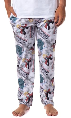 Fullmetal Alchemist Brotherhood Anime Men's Edward Alphonse and Title All Over Print Pajama Pants Adult Sleep Bottoms (Small)