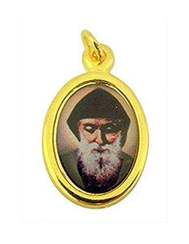 Religious Gifts Gold Toned Base with Epoxy Image Saint Charbel Icon Medal Pendant, 1 Inch